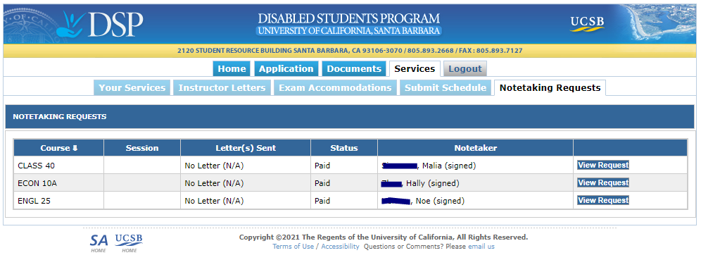 List of classes notes have been requested for